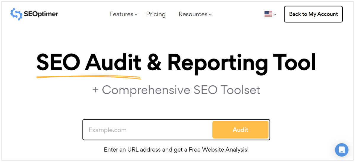 Ferramenta de auditoria e relatórios de SEO SEOptimer para agências